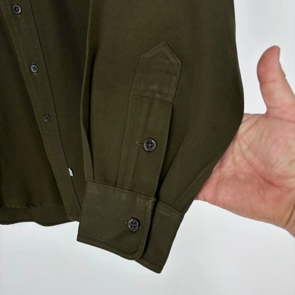Vtg Polo Ralph Lauren Wool Field Shirt Mens L Olive Epaulettes Military Safari